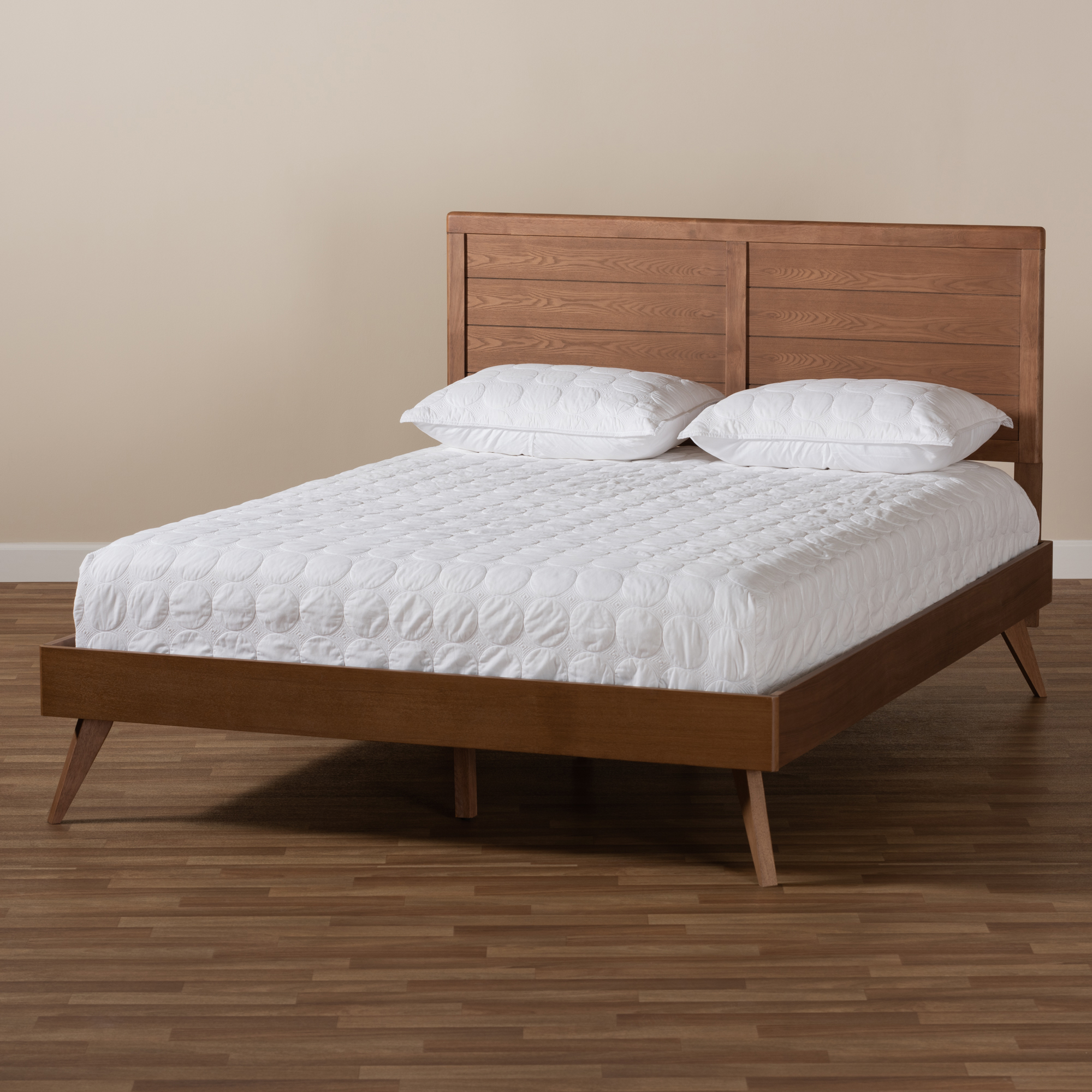 Artemis Mid-Century Modern Walnut-Finish Wood Panel Headboard Platform